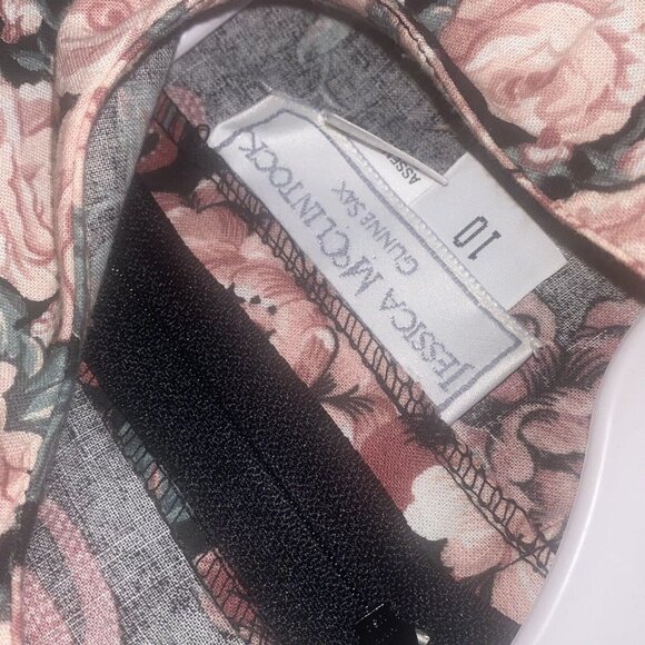 Vtg 1980s Jessica McClintock Gunne Sax Girls Black Floral Prairie Dress Size 10 - Picture 4 of 6